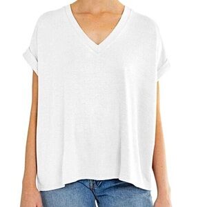 MOD REF White Knit Oversized V-Neck Short Sleeve Top